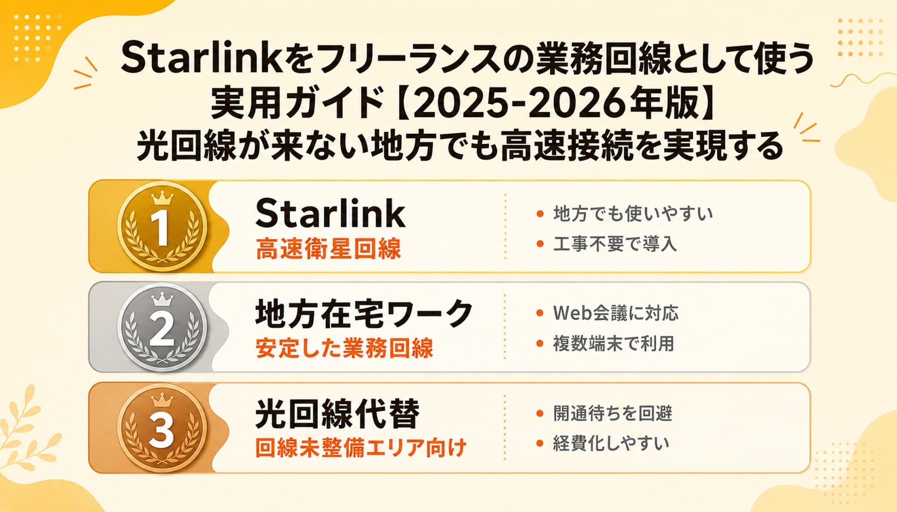 光回線が来ない地方でStarlinkは業務回線になる?フリーランスの実測レビュー【2026】のヒーロー画像