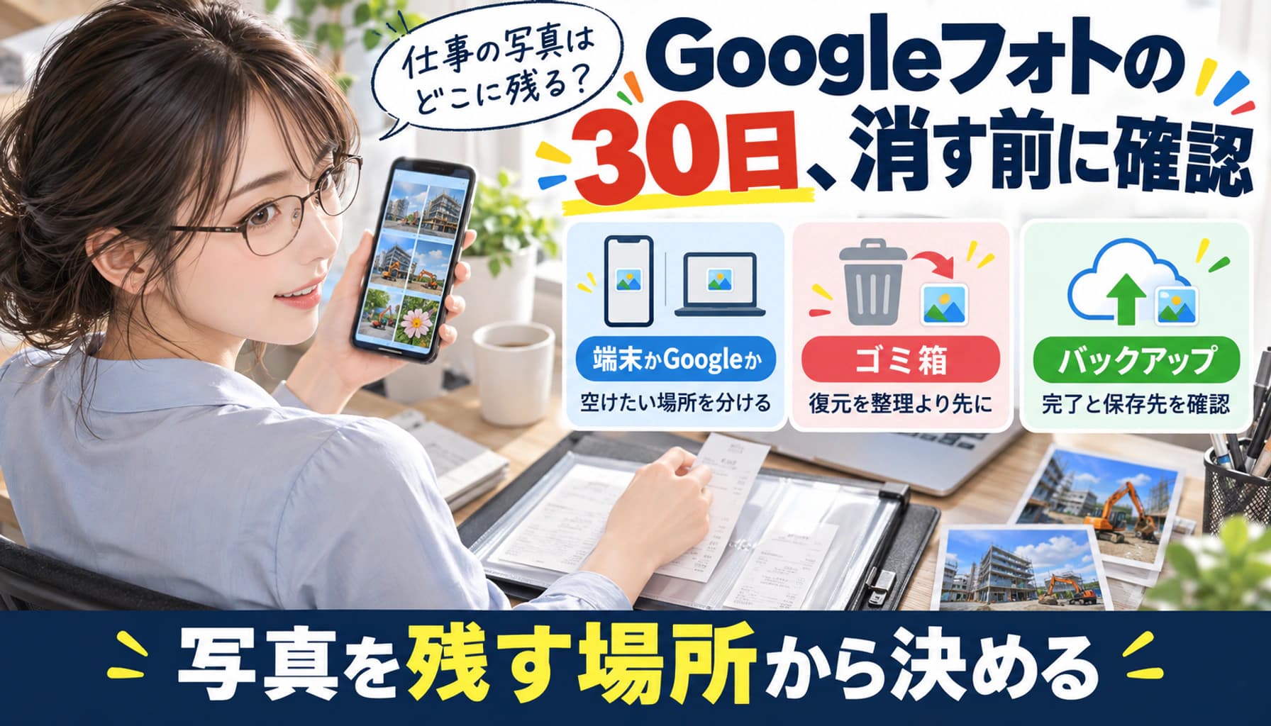 Googleフォトのゴミ箱は今30日|写真を残す容量整理と復元の分かれ道のヒーロー画像