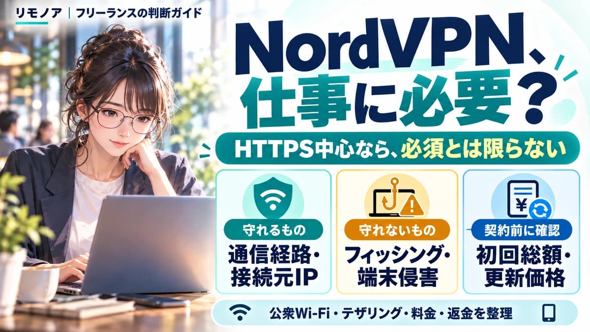 NordVPNはフリーランスに必要?カフェWi-Fiで守れるもの・守れないものと料金の落とし穴【2026年】のヒーロー画像