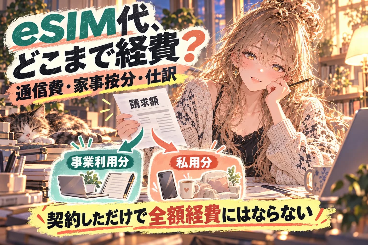 eSIMの勘定科目は通信費|個人事業主の家事按分・仕訳・証憑保存【2026】のヒーロー画像