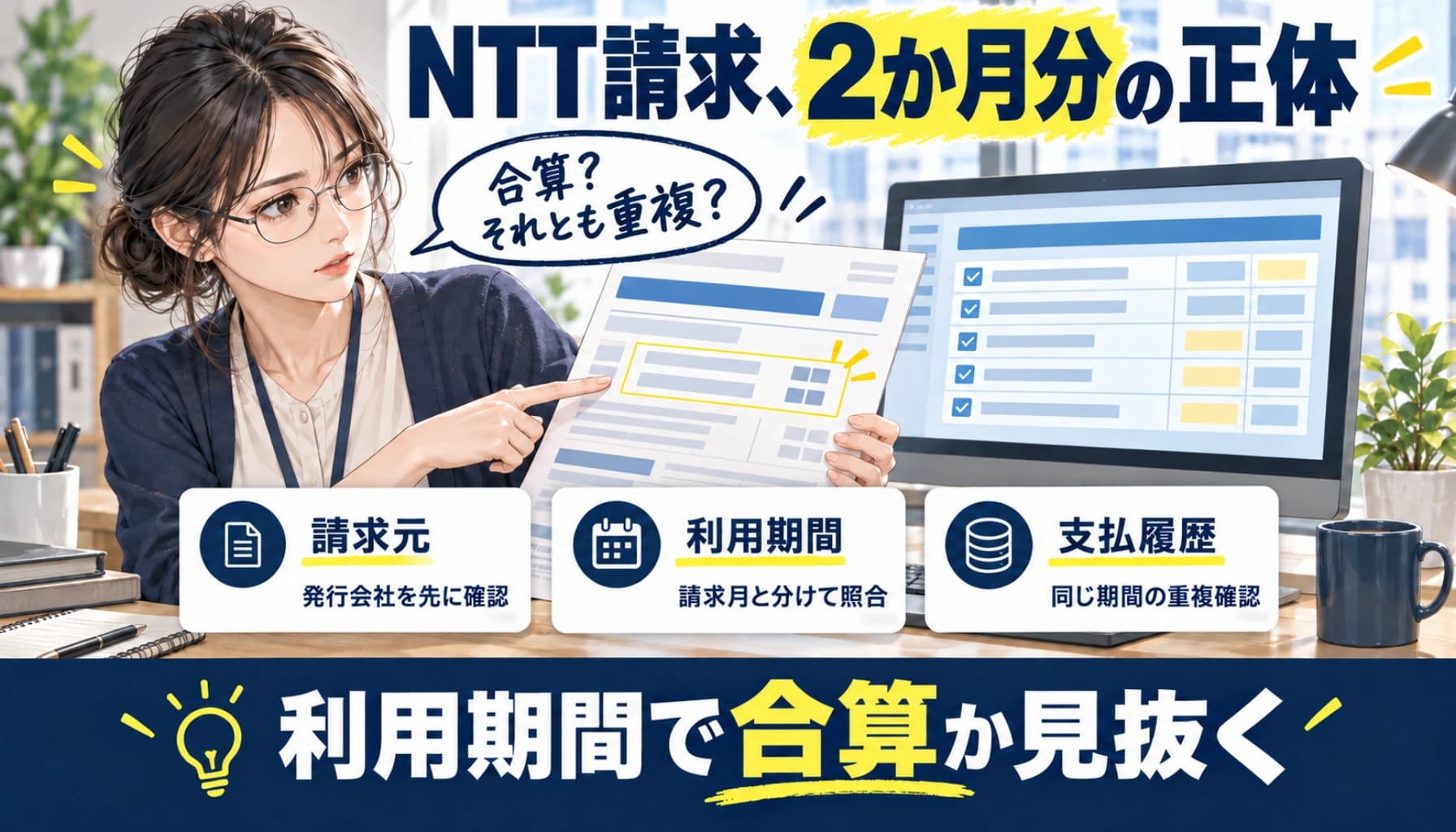 NTTの請求が突然2か月分?9月の請求書がない理由と10月の料金・インボイス確認法【2026】のヒーロー画像