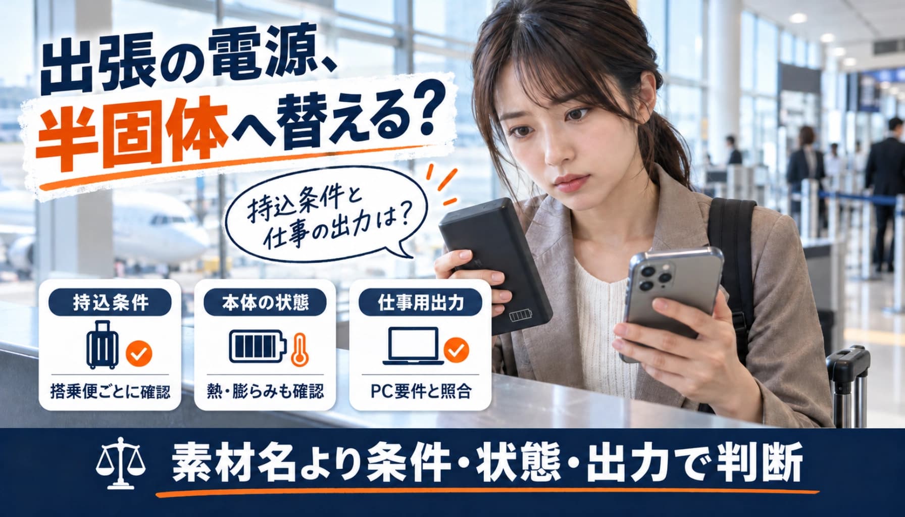 出張用モバイルバッテリーは半固体に替えるべき?飛行機の持込みと安全確認のヒーロー画像