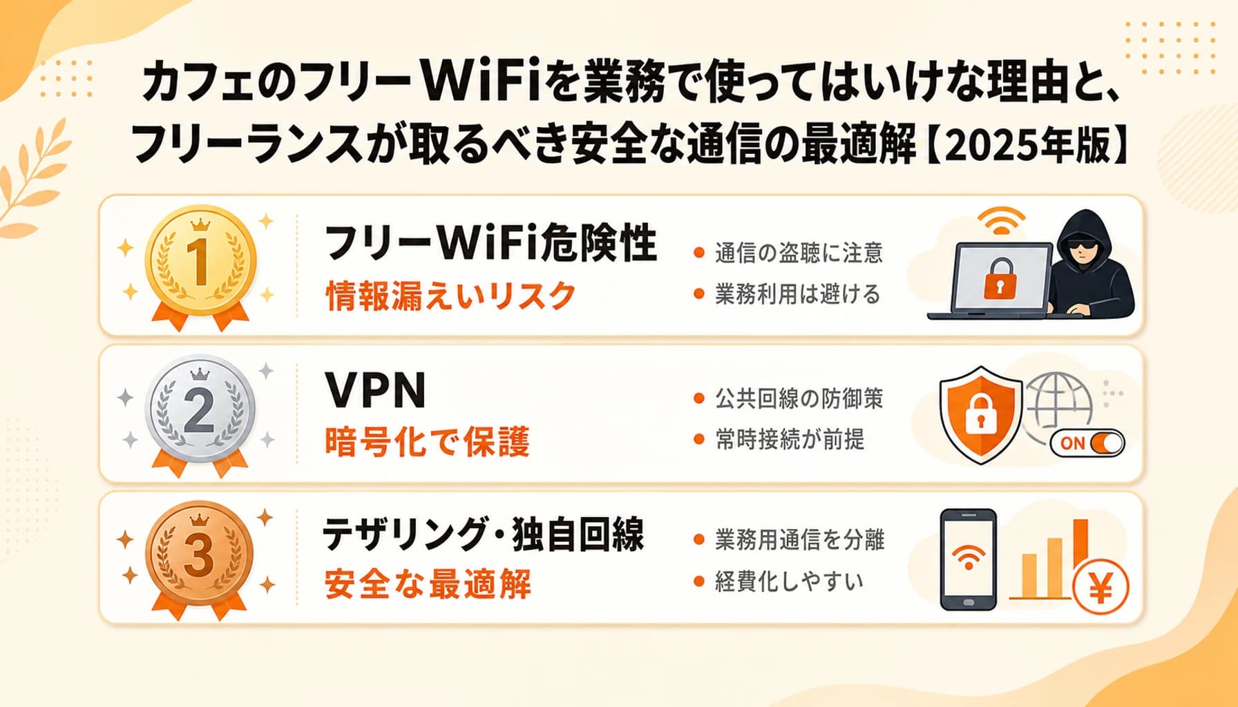 カフェのフリーWiFiは危険?HTTPS・テザリング・VPNの正しい選び方のヒーロー画像