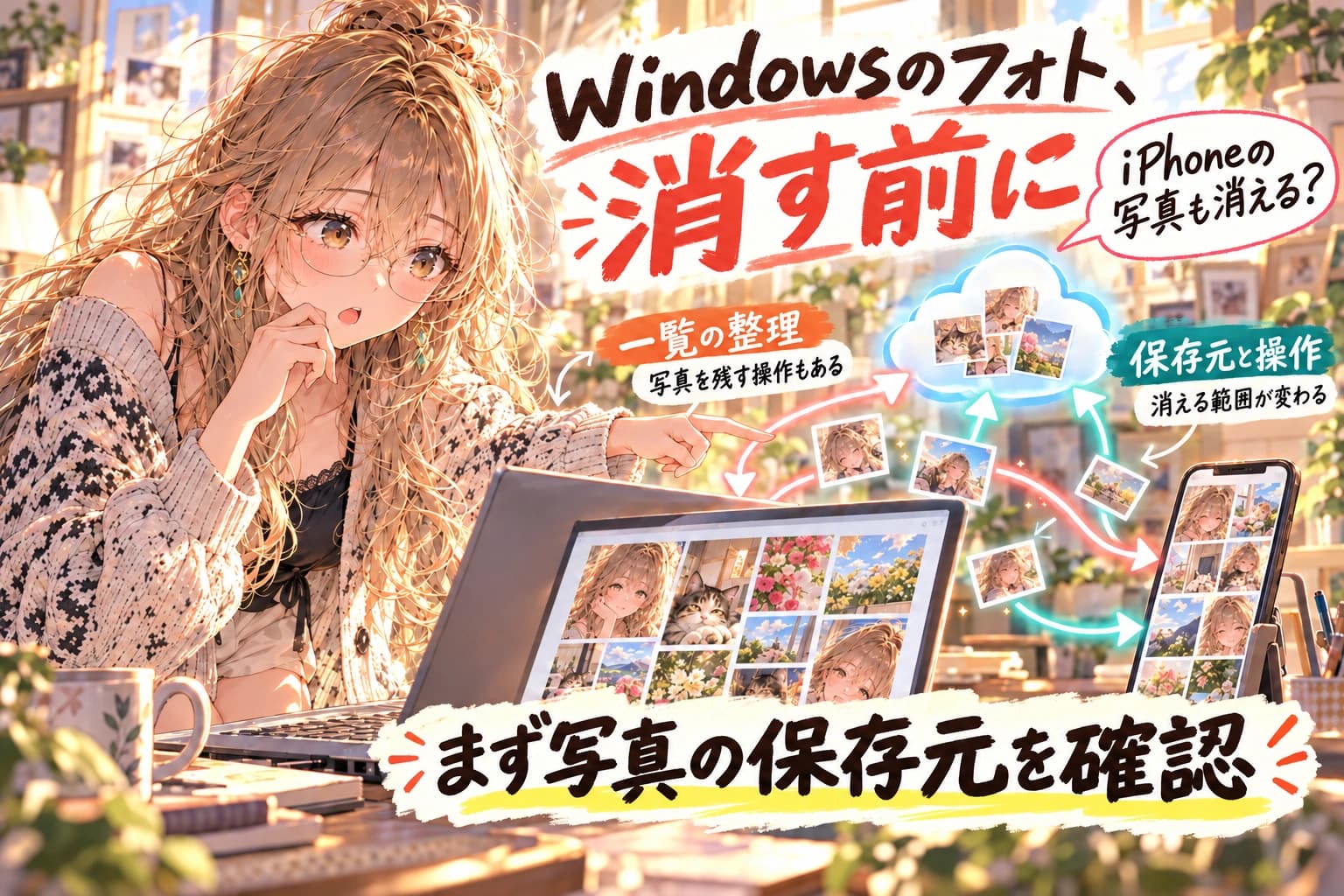 Windowsのフォトで消した写真はiPhoneからも消える?一覧整理・容量解放・削除の分かれ道のヒーロー画像
