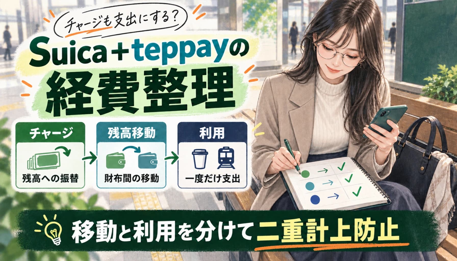 Suica+teppayで二重計上しない方法|チャージ・利用・交通費の記録を分けるのヒーロー画像