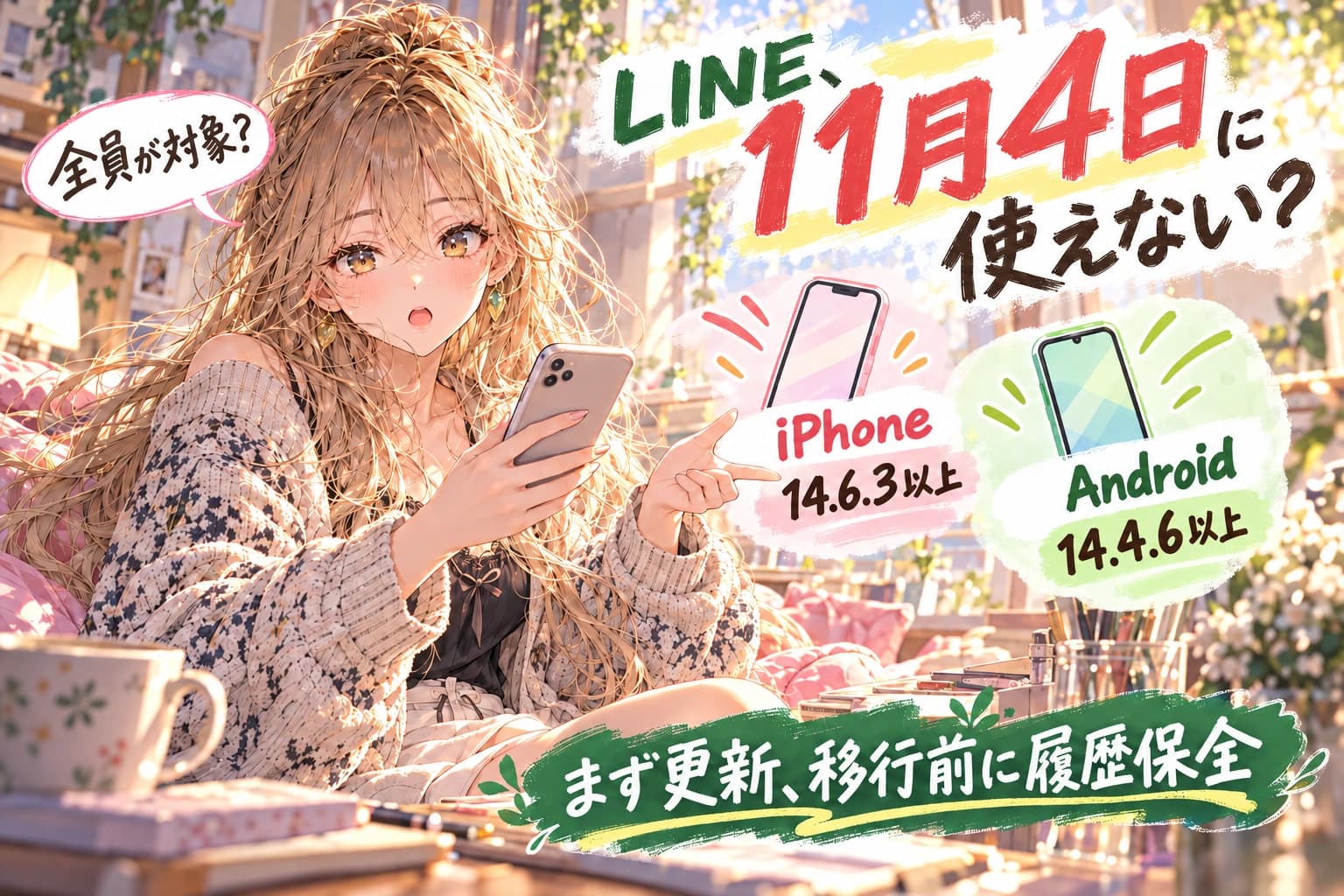 LINEは11月4日に全員使えなくなる?iPhone・Androidの最低版と移行前の確認順