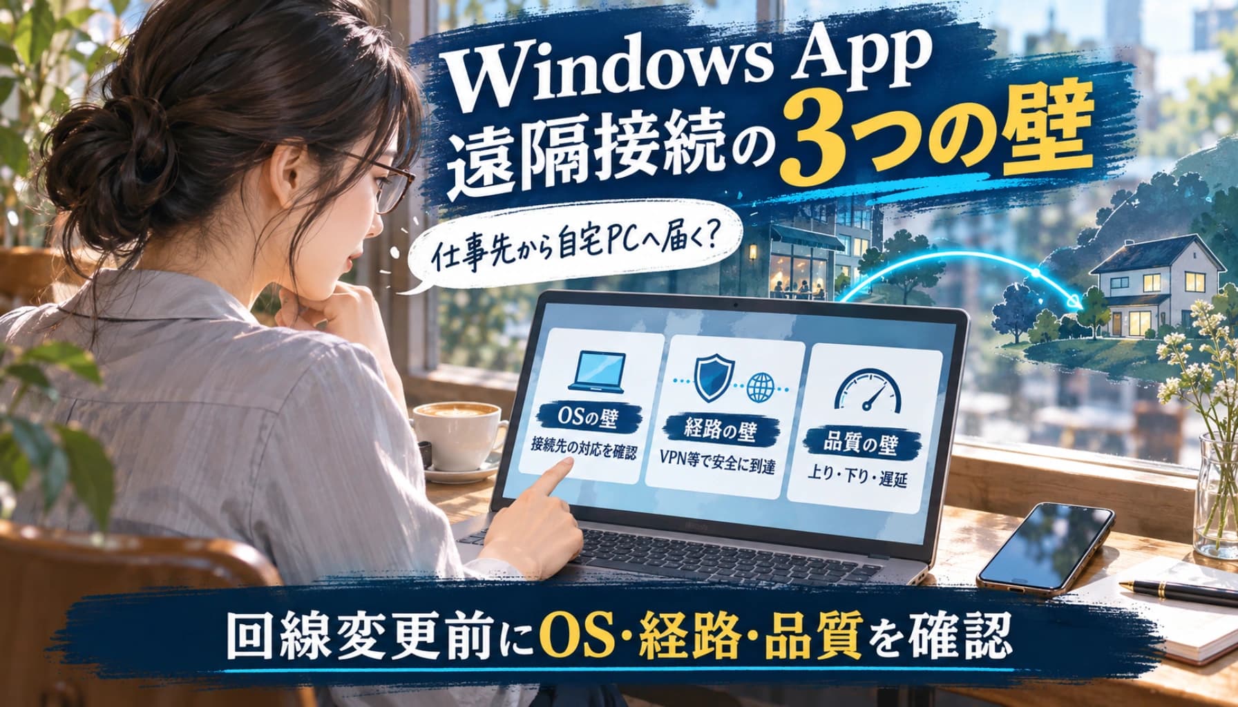 Windows Appで自宅PCへ遠隔接続できる?Home・VPN・スマホ回線の「3つの壁」【2026】のヒーロー画像