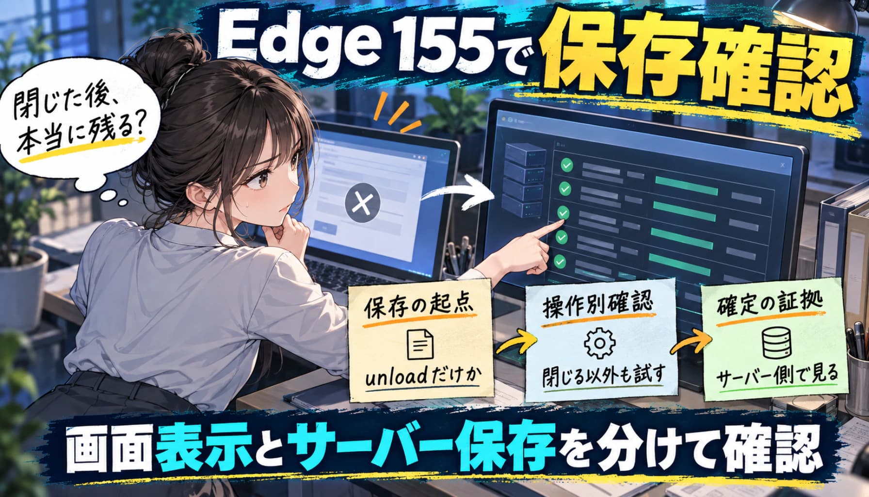 Edge 155で閉じると保存されない?フォームのunload依存と確認手順のヒーロー画像