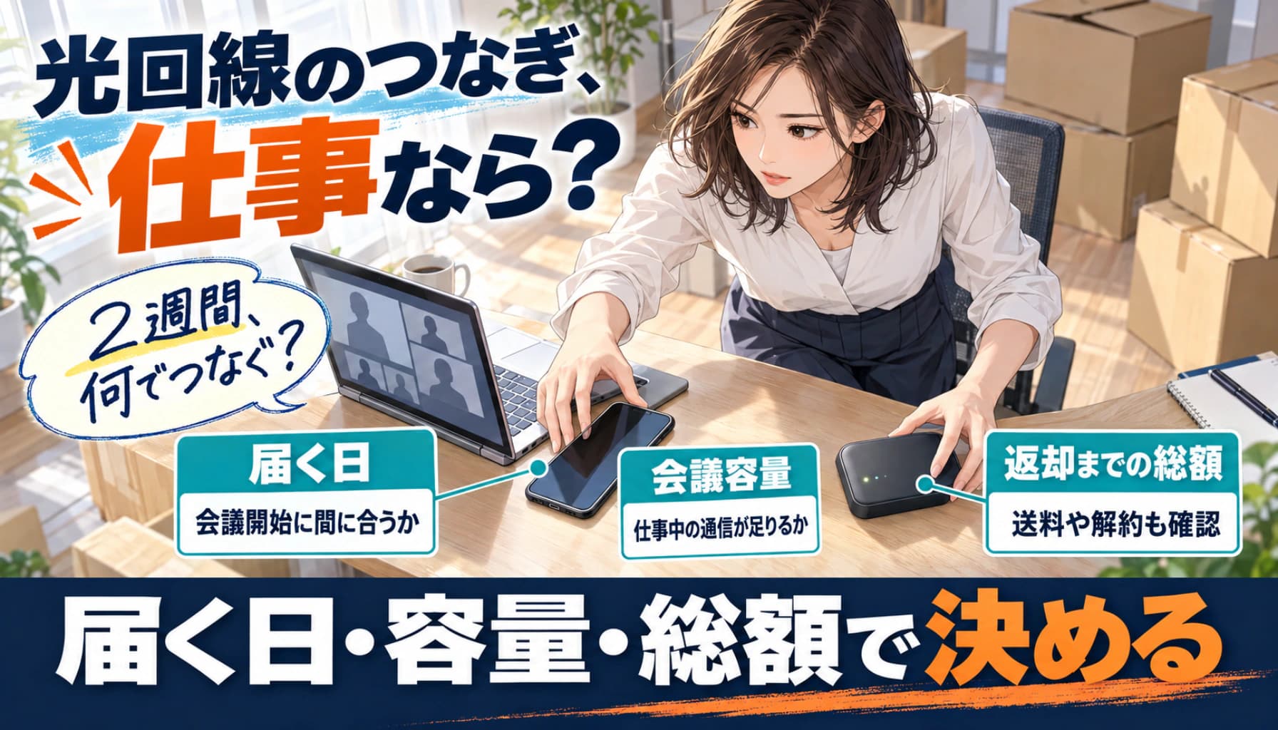 光回線のつなぎは2週間でいくら?レンタルWi-Fi・テザリングを総額で比較のヒーロー画像