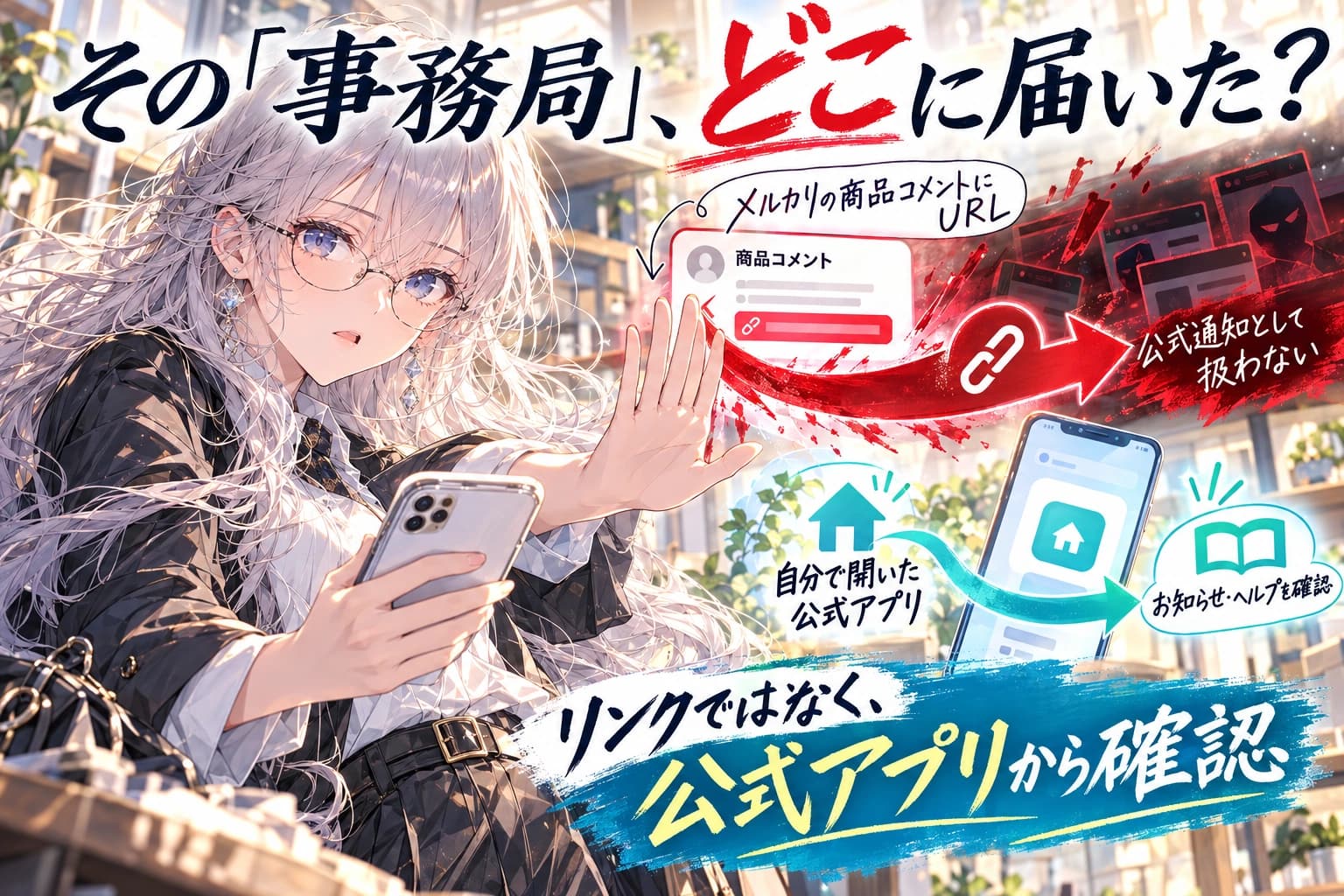 メルカリの商品コメントに「事務局」からURL?確認先と入力後の対処を分けるのヒーロー画像