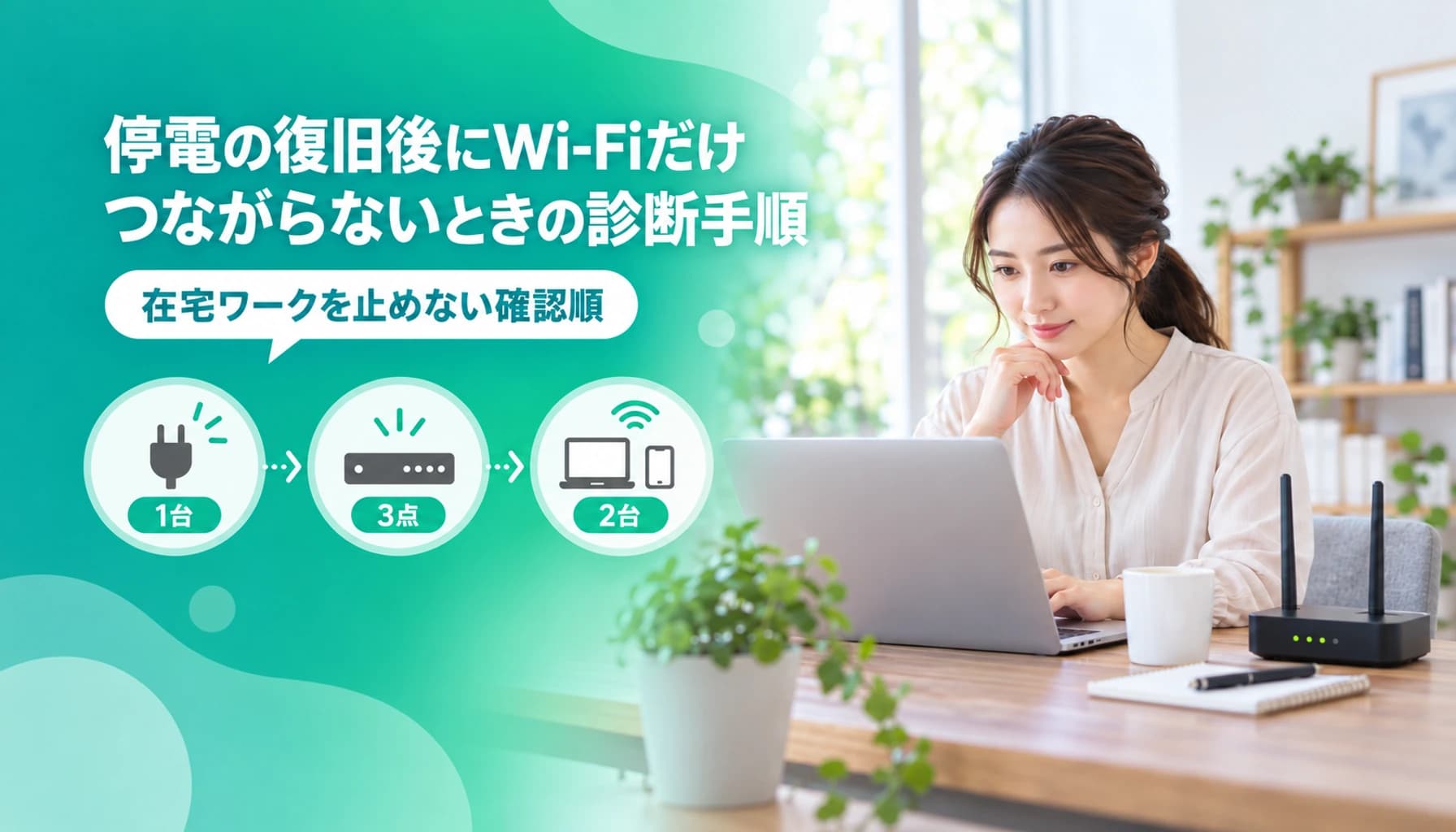 停電の復旧後にWi-Fiだけつながらないときの診断手順|在宅ワークを止めない確認順