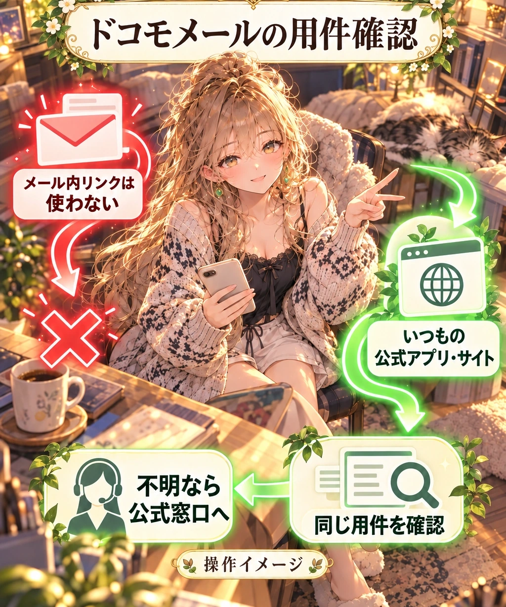 メールを閉じ、公式の入口から同じ用件を確かめる