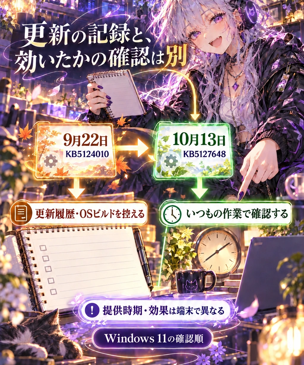 更新履歴とビルドを確認しても、効果の保証にはならない
