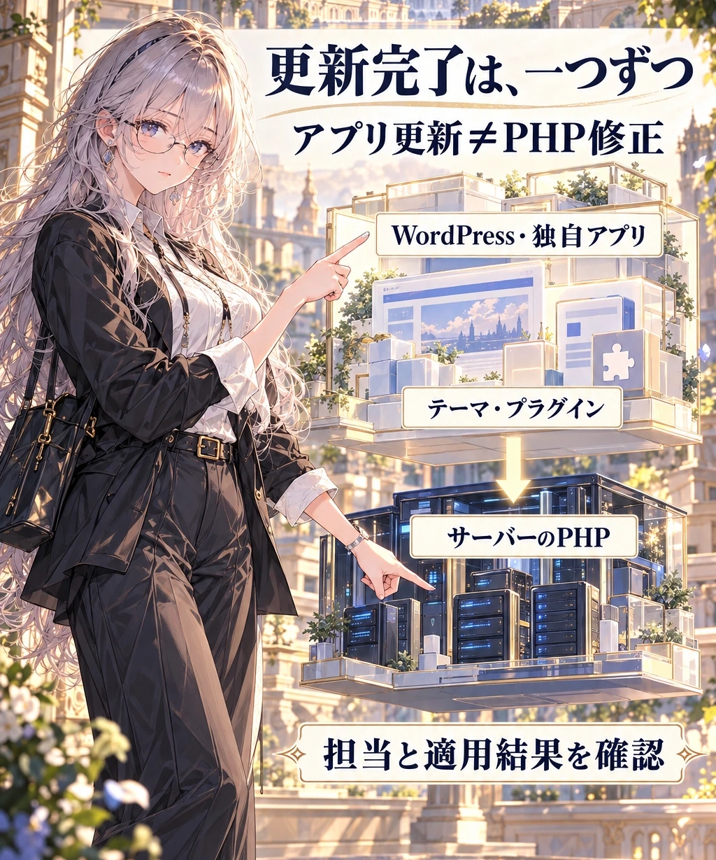 「WordPress更新済み」と「PHP修正済み」は別の確認