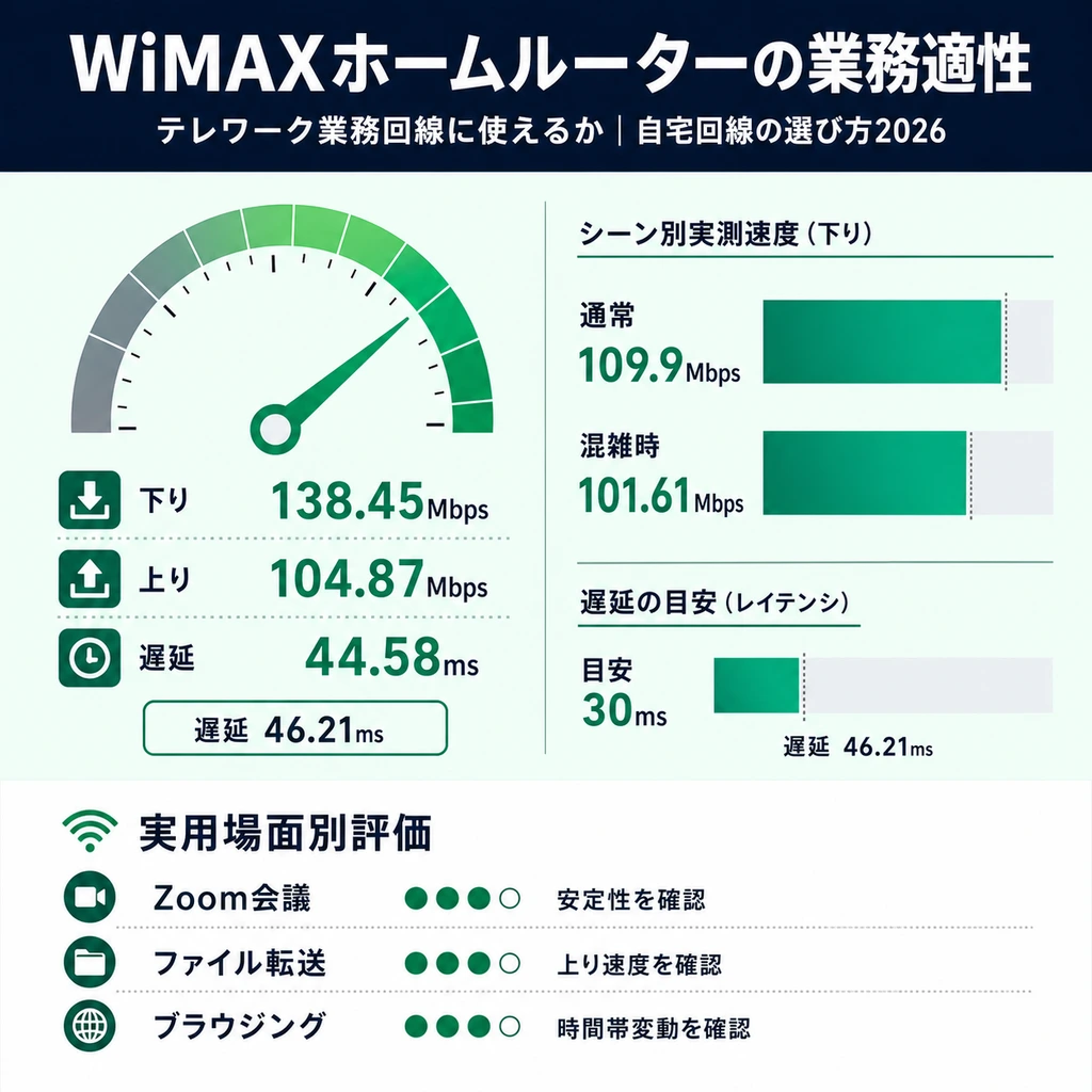 WiMAXホームルーターの業務適性 — 上り速度・Ping・時間帯変動を確認するの図解