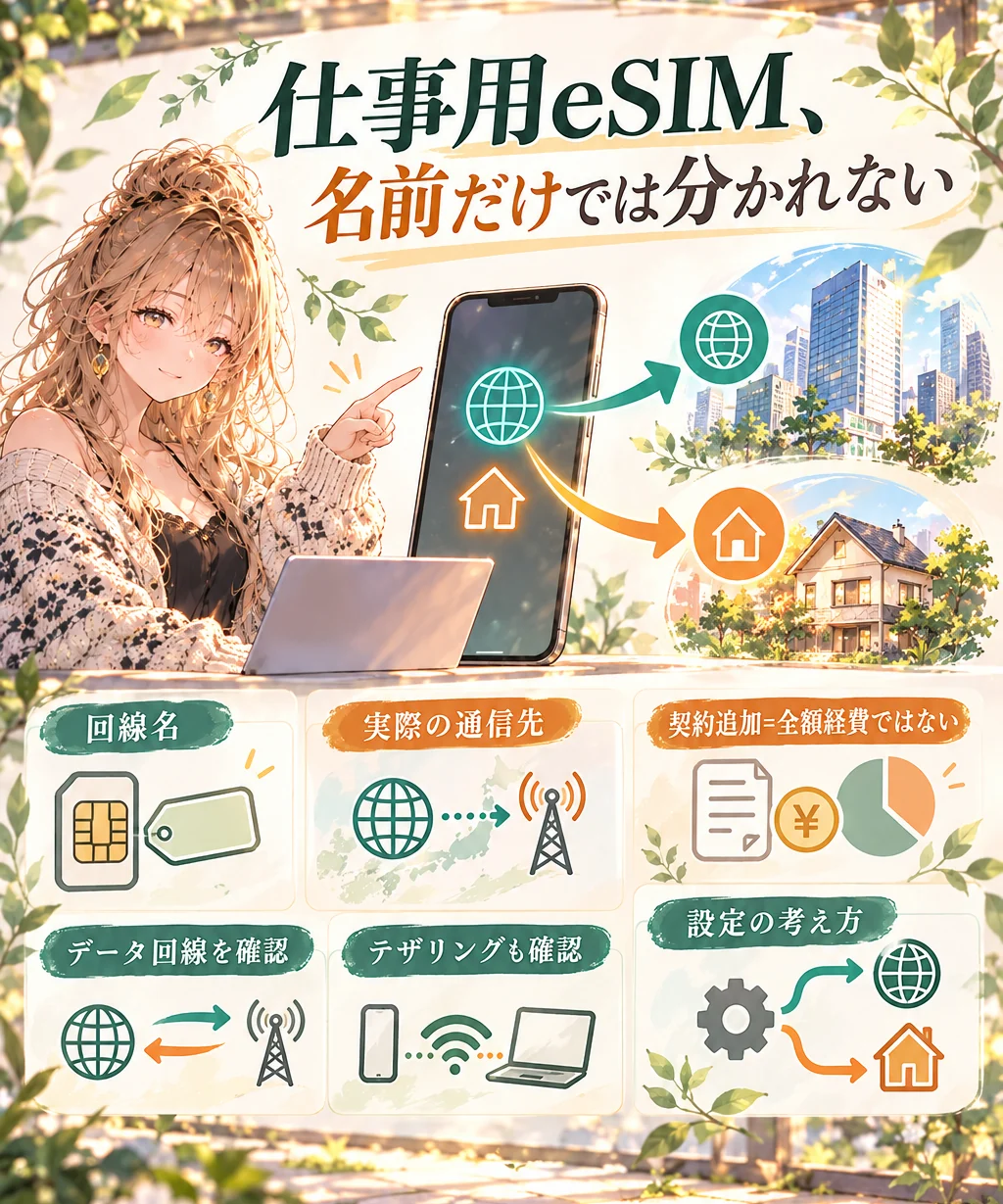 仕事用という回線名と実際にデータ通信やテザリングに使う回線を区別する考え方