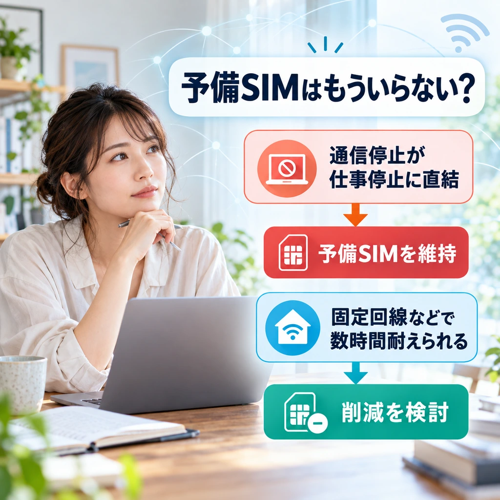 通信停止の業務影響から予備SIMの必要性を判断する図解