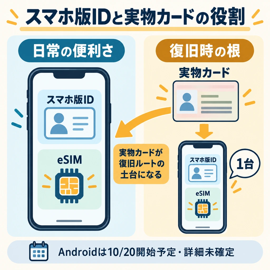 スマホ版マイナンバーカードは実物カードの完全な代わりではないの図解