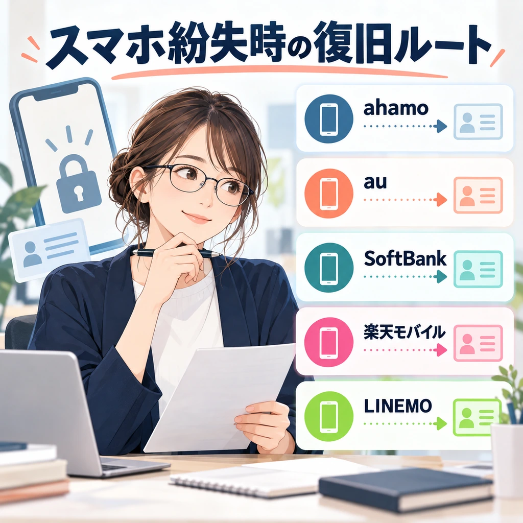 eSIM紛失復旧はキャリア差が大きいの図解