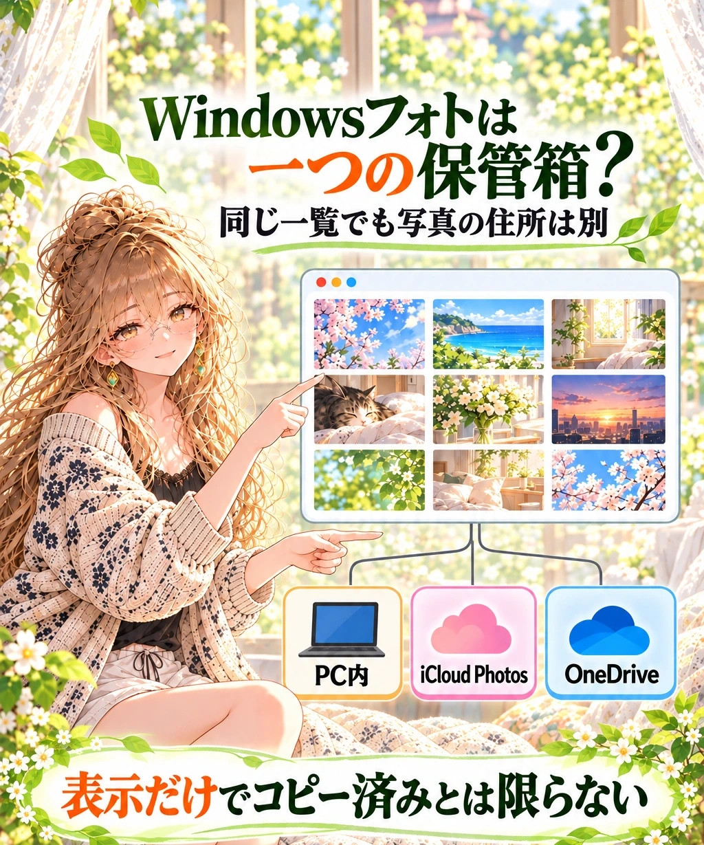 同じ一覧でも保存先は別。まず写真の「住所」を見る