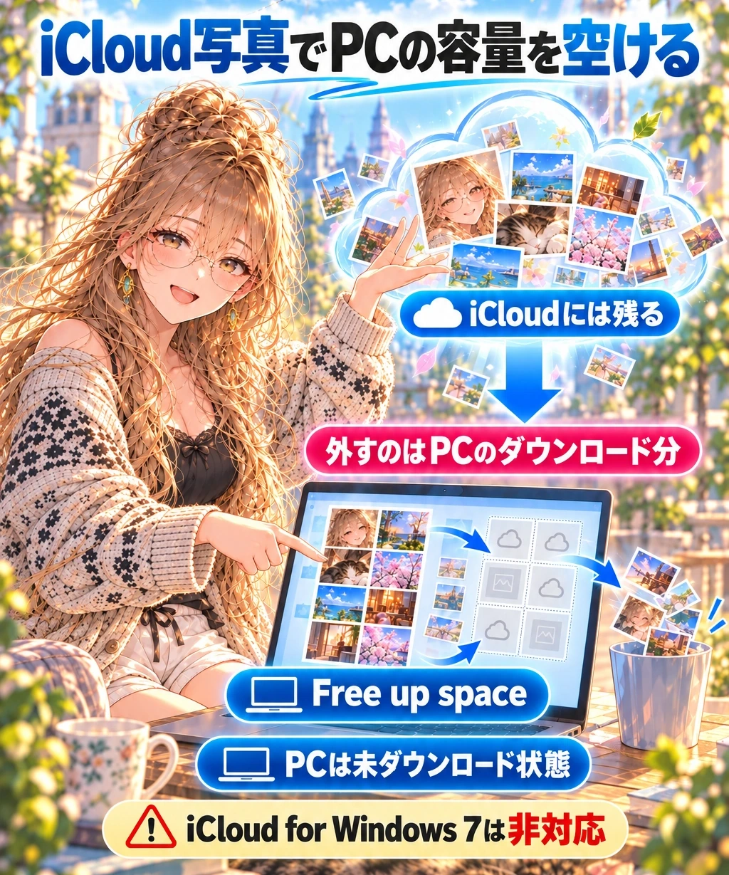 PCの容量だけ空けたいなら、iCloudのダウンロードを外す