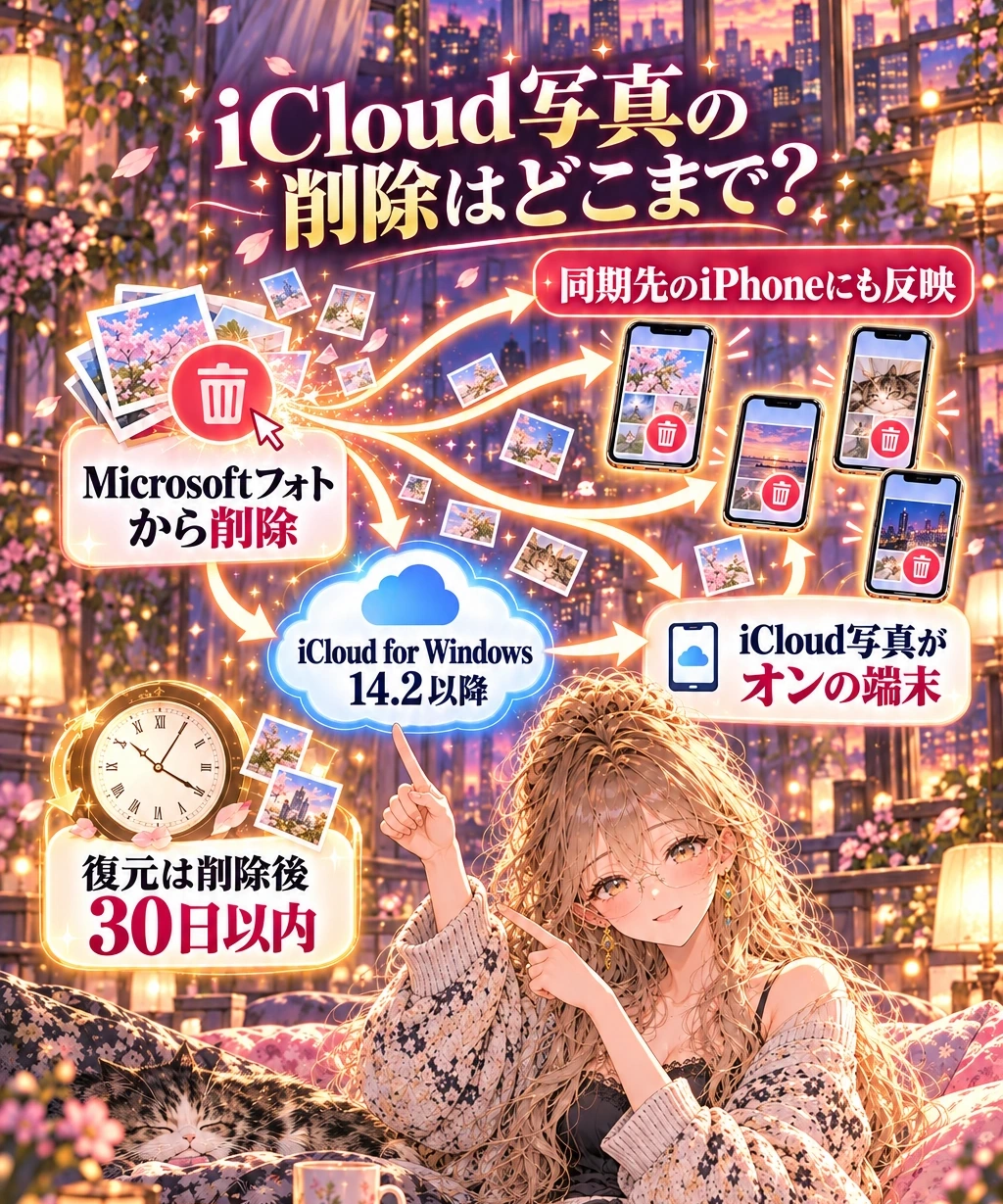 iCloudの写真を削除すると、iPhoneにも反映される条件がある
