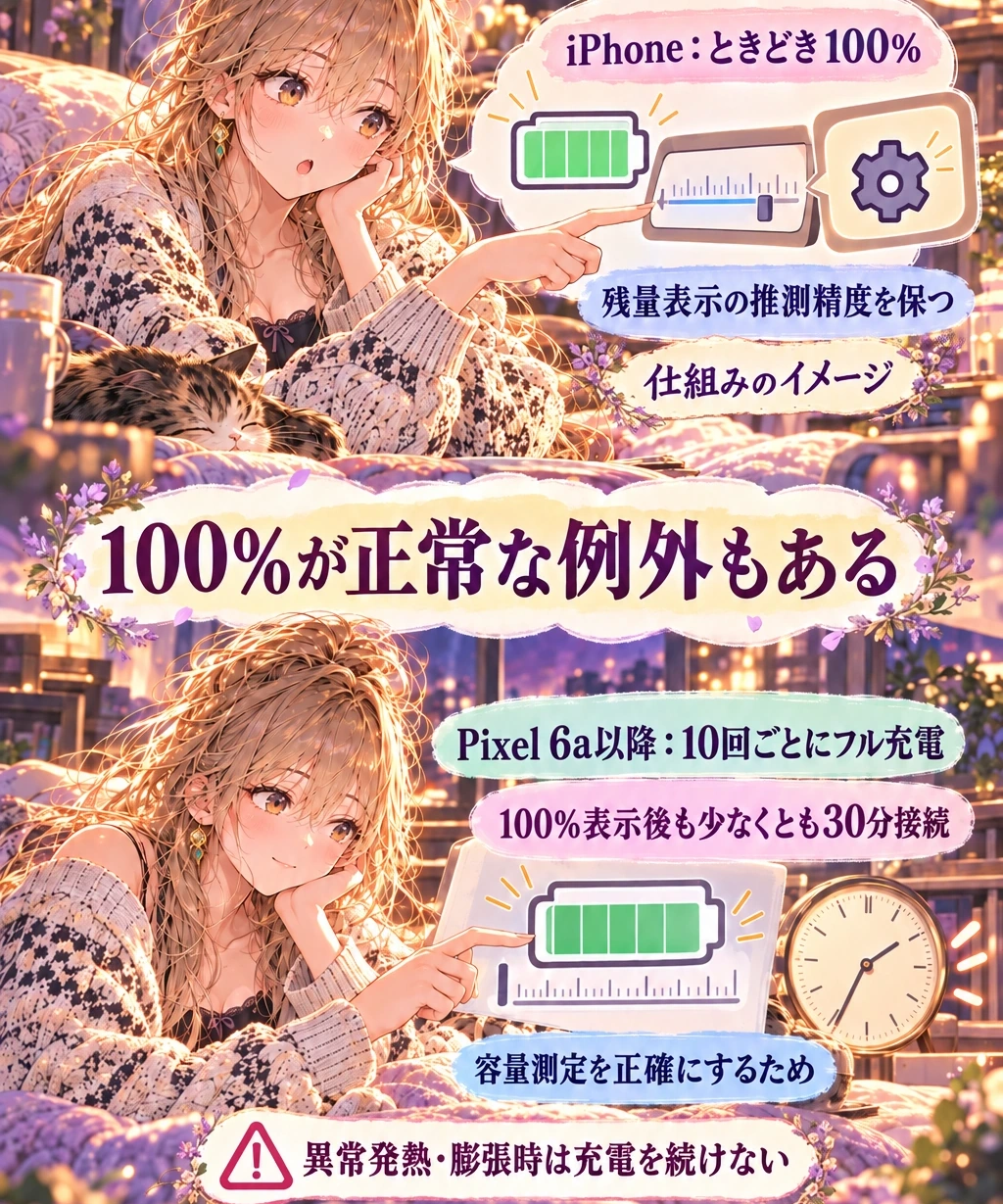 iPhoneとPixelは、上限を超える100%が正常なこともある