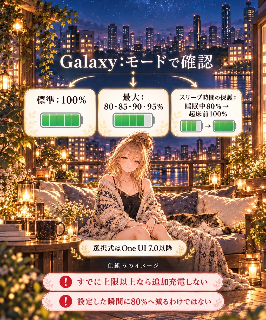 Galaxyは「最大」か「スリープ時間の保護」かで答えが変わる