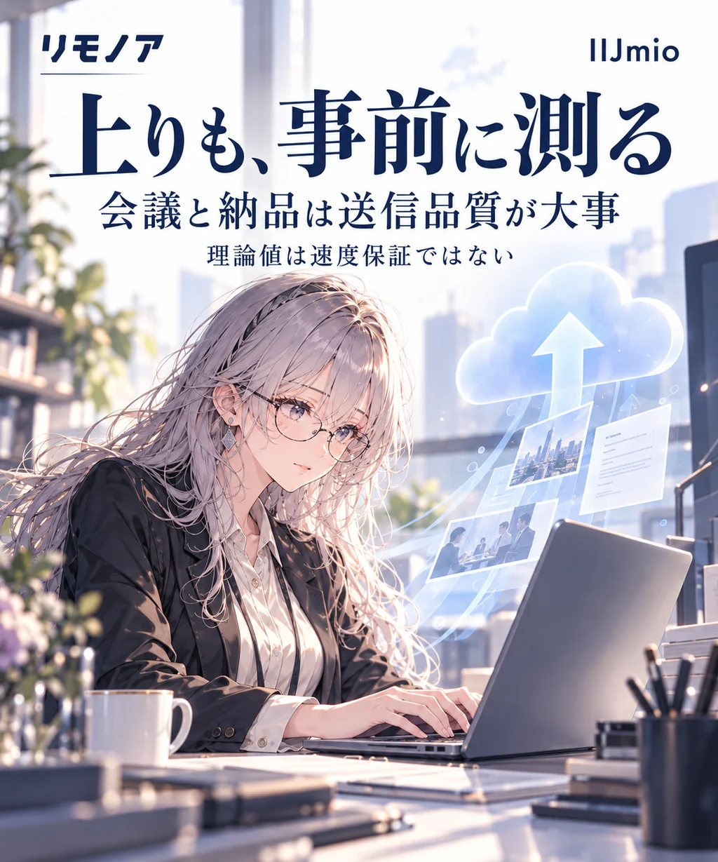 IIJmioの仕事用途で評価するポイント:上りも、事前に測る。会議と納品は送信品質が大事。理論値は速度保証ではない。