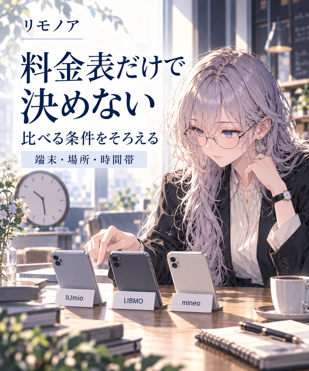 IIJmioの競合サービスとの違い:料金表だけで決めない。比べる条件をそろえる。端末・場所・時間帯。