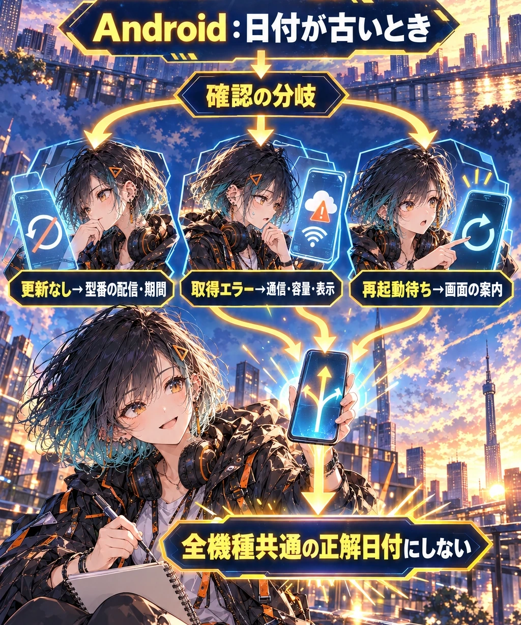 日付が進まないときは、配信待ちと困りごとを分ける