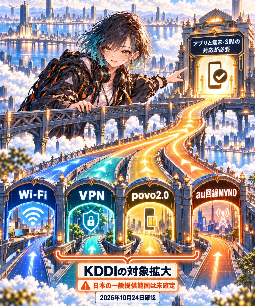 Wi-Fi・VPN・povoでも対象。でもアプリ側の対応が先