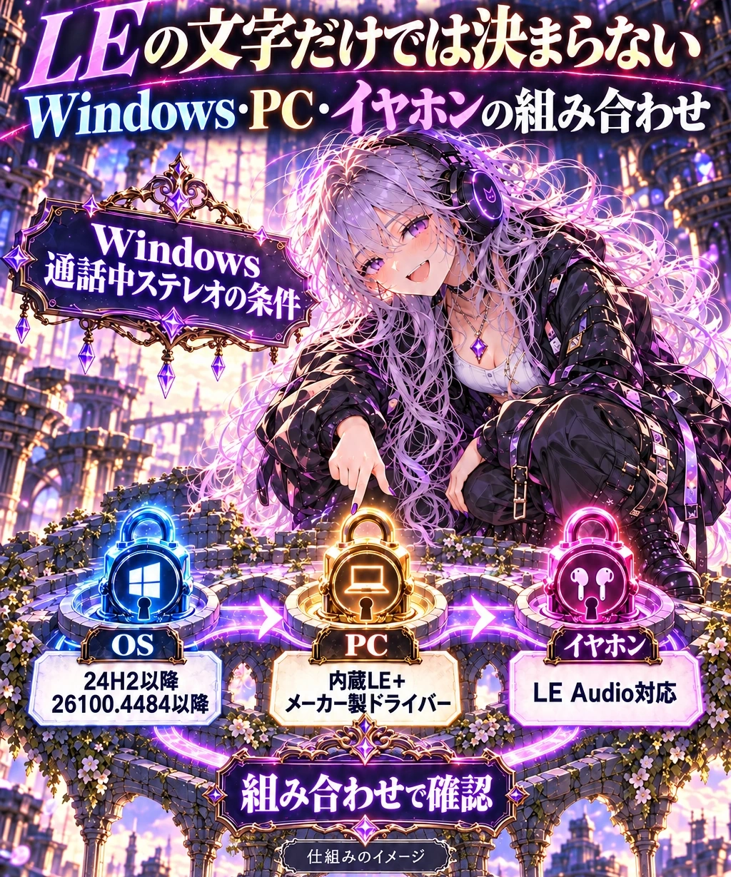 LE対応の文字より、OS・PC・イヤホンの組み合わせを見る