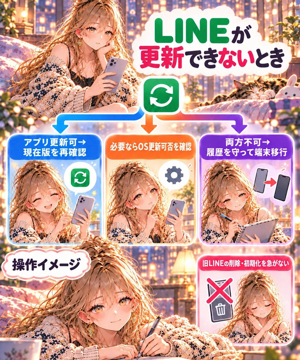 更新できないときは、アプリ・OS・端末の順に切り分ける