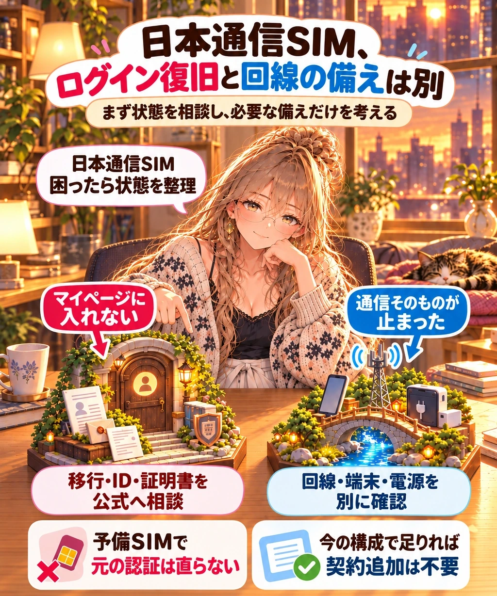 直らないときは状態をまとめて相談。回線の備えは別に考える