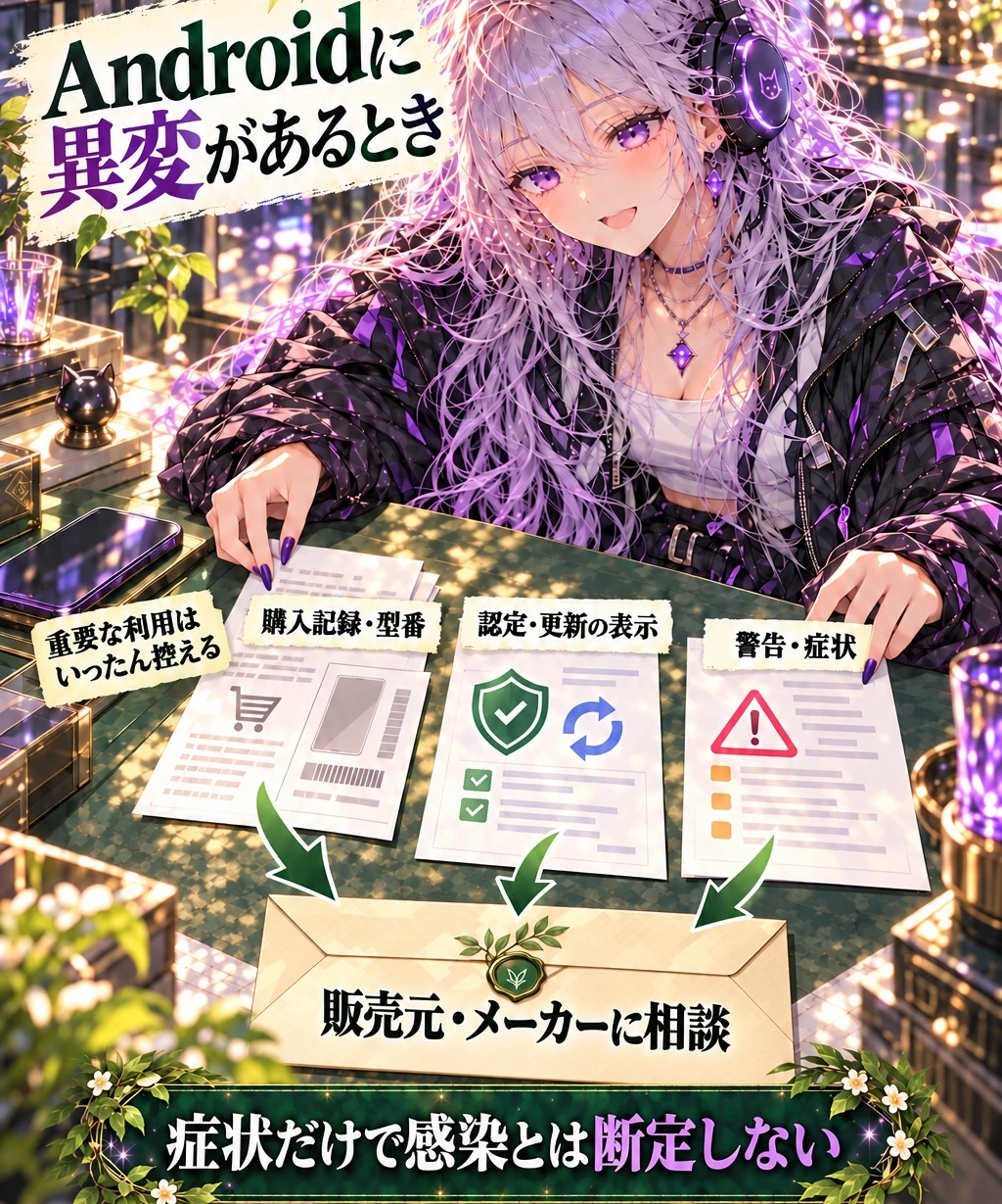 異変があれば重要な利用を止め、販売元へ状況を伝える