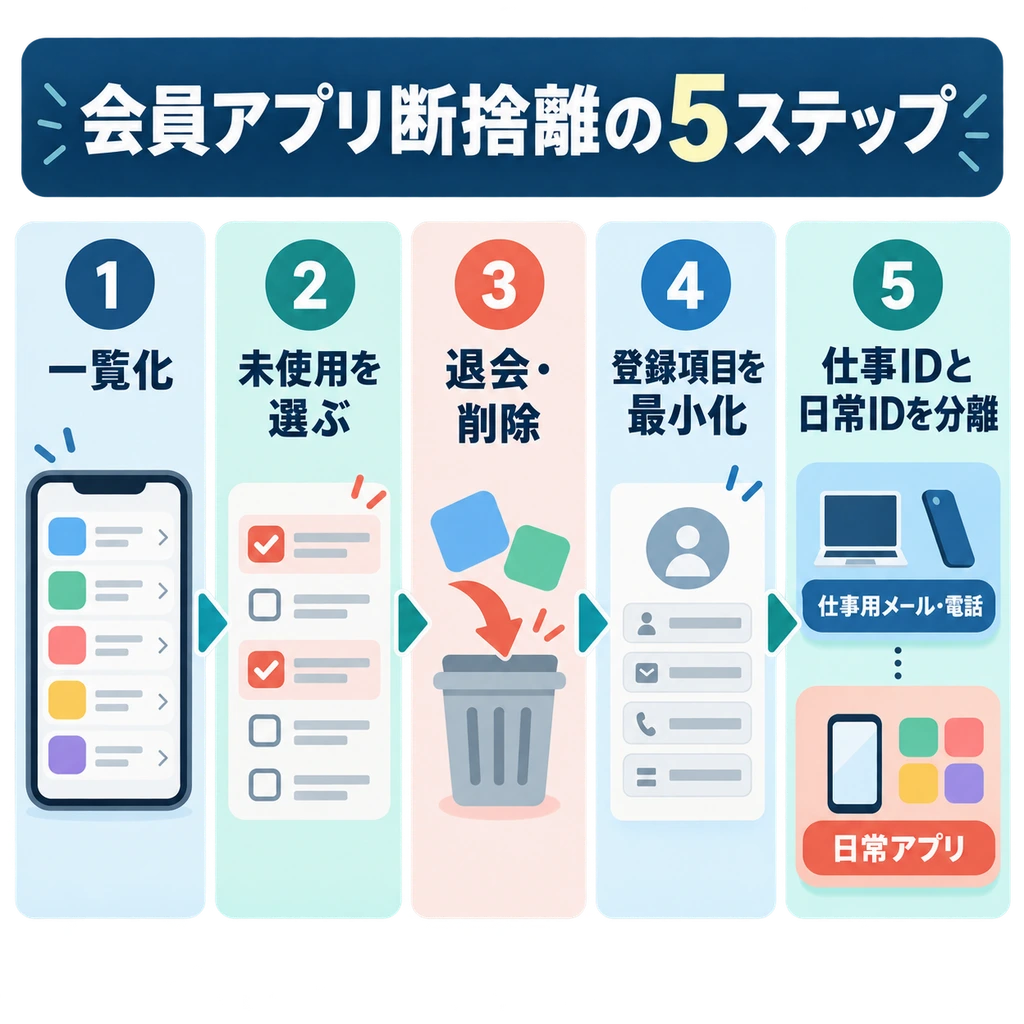 会員アプリを棚卸しする5ステップの図